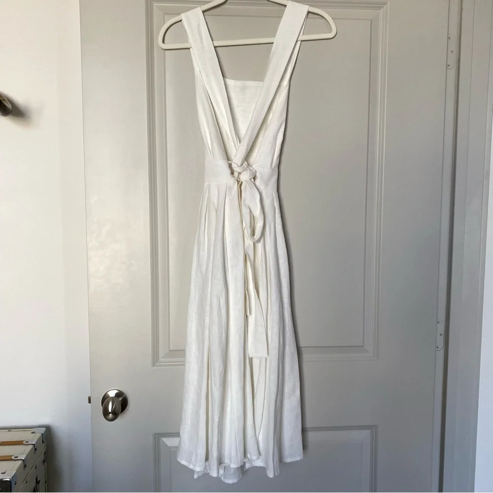 NWOT Isona Linen White Pinafore Midi Dress - Picture 4 of 9
